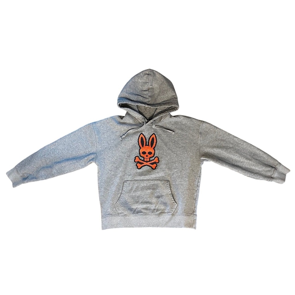 Psycho Bunny Grey Orange Pixel Bunny Skull Hoodie Men's Medium - Picture 3 of 6